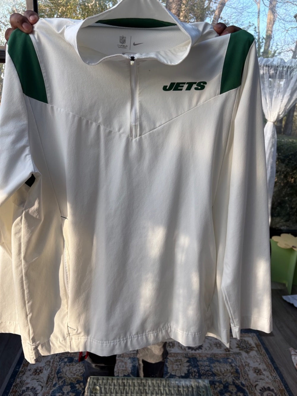 Nike White & Green Jets Quarter-Zip Pullover